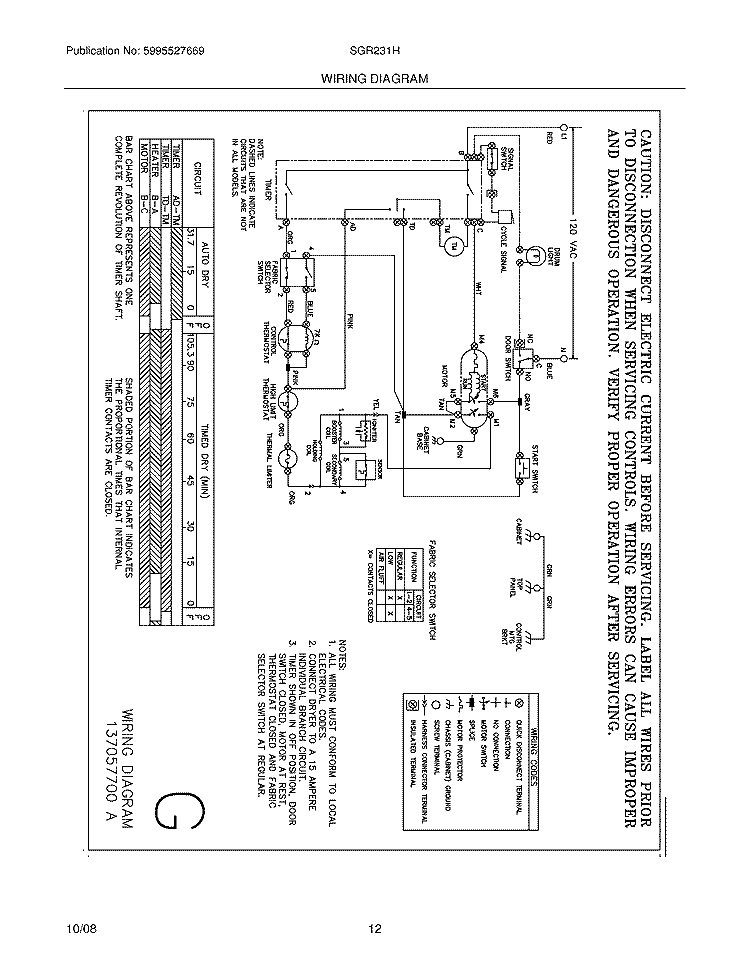 WIRING DIAGRAM Diagram and Parts List for SGR231HQ1  Westinghouse Dryer