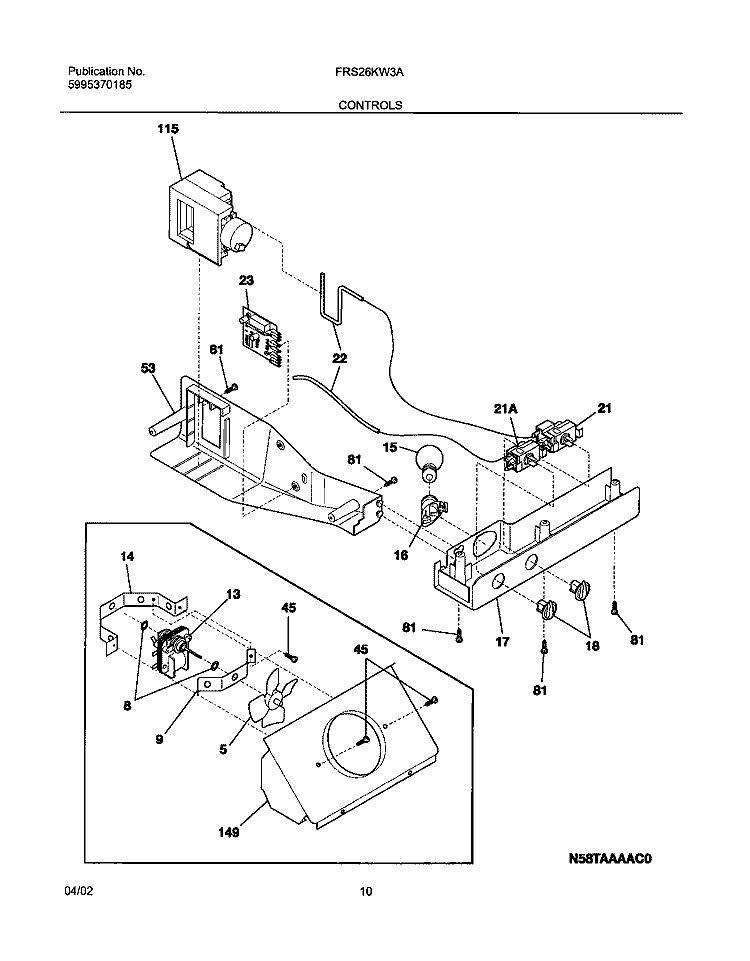 CONTROLS Diagram and Parts List for FRS26KW3AQ3  Frigidaire Refrigerator