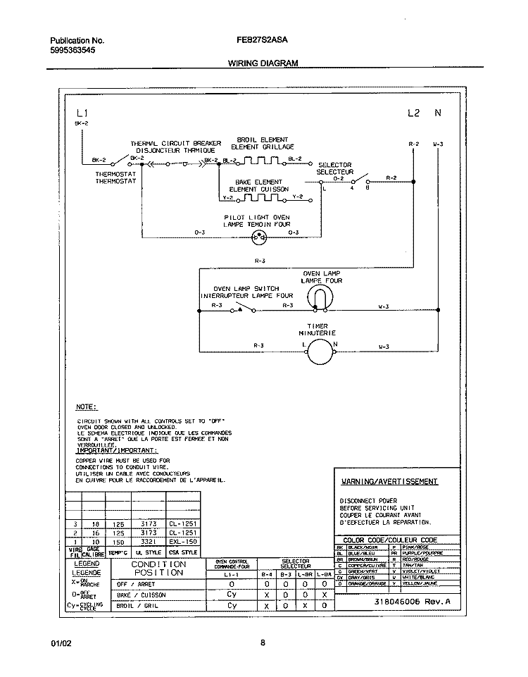 WIRING DIAGRAM Diagram and Parts List for FEB27S2ASA  Frigidaire Wall Oven