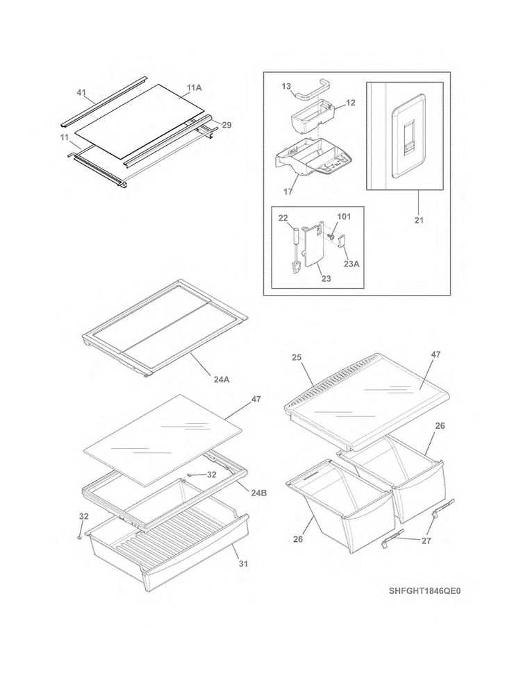 Shelves Diagram and Parts List for FGHT2046QF0  Frigidaire Refrigerator