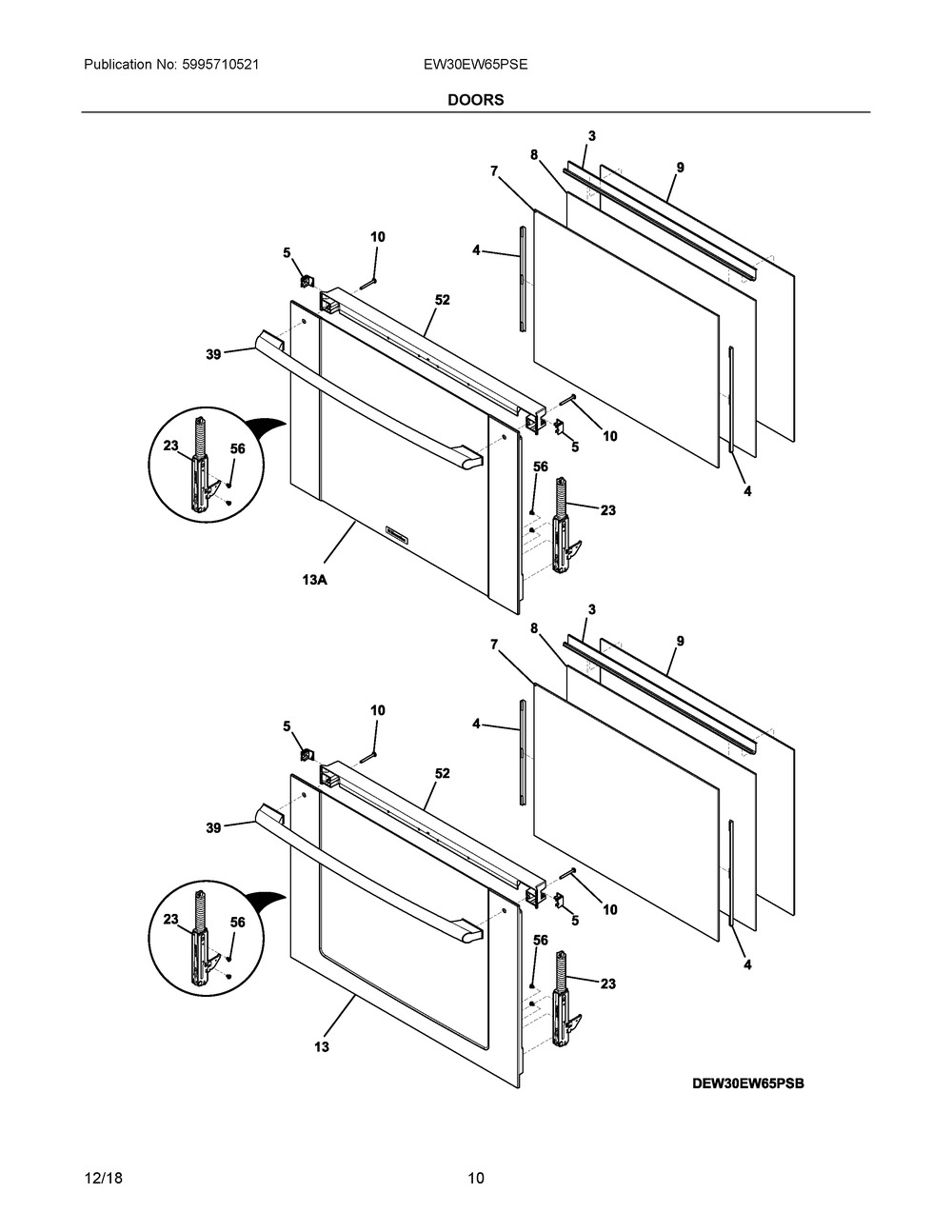 Doors Diagram and Parts List for EW30EW65PSE  Frigidaire Wall Oven