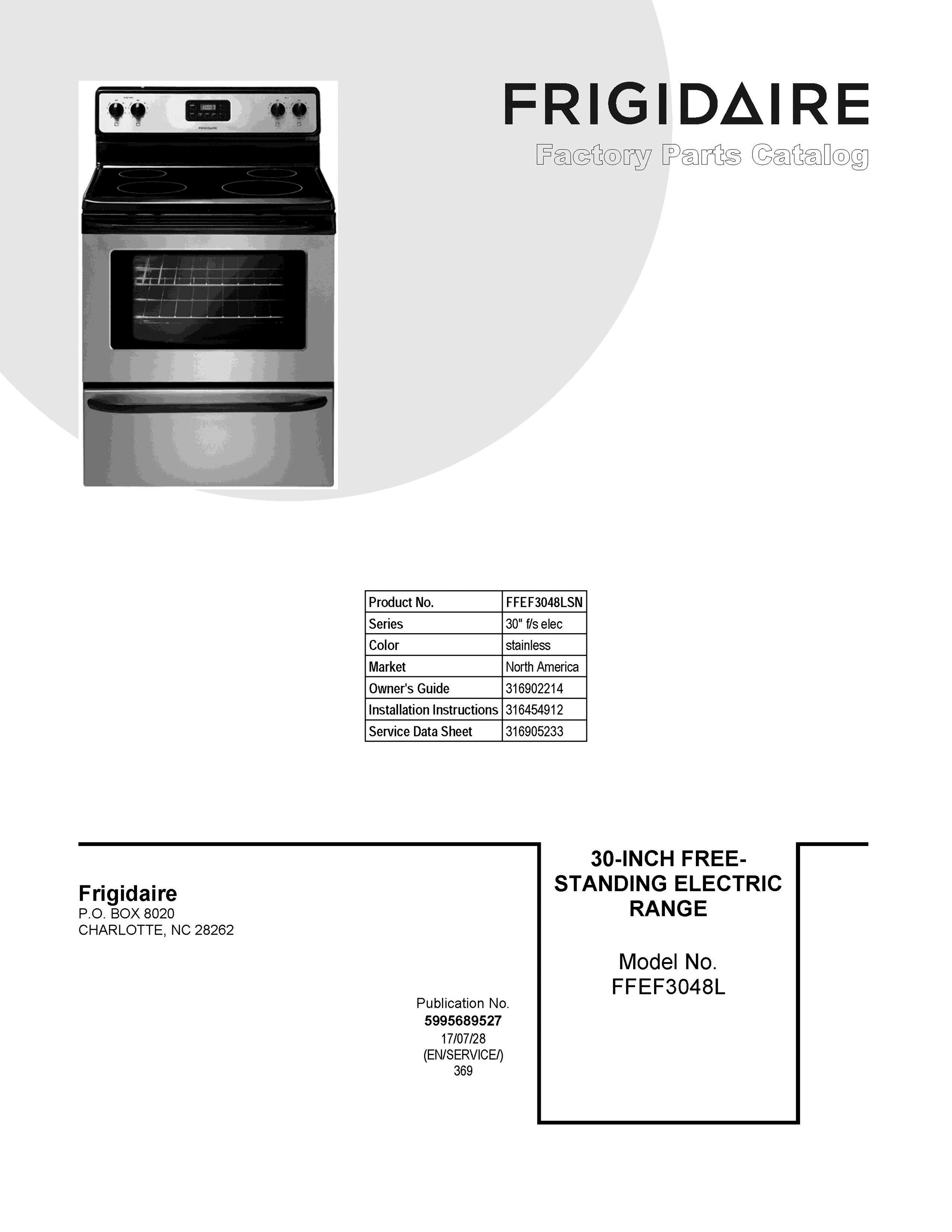 01 - COVER SHEET Diagram and Parts List for FFEF3048LSN  Frigidaire Range