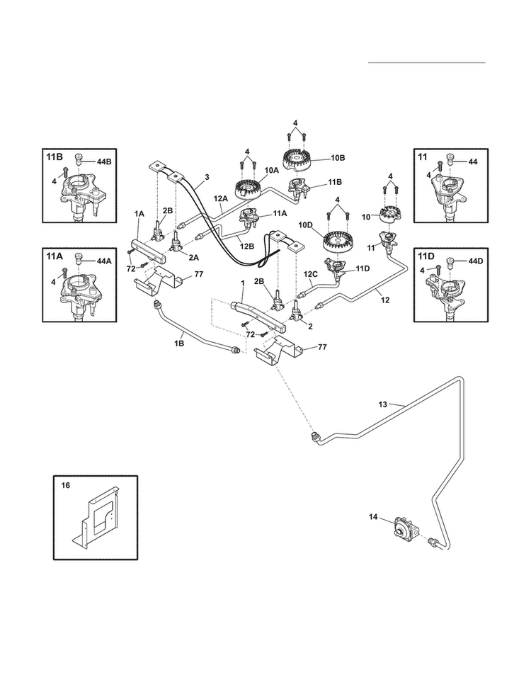 Burner Diagram and Parts List for EI30DS55LBA  Electrolux Range