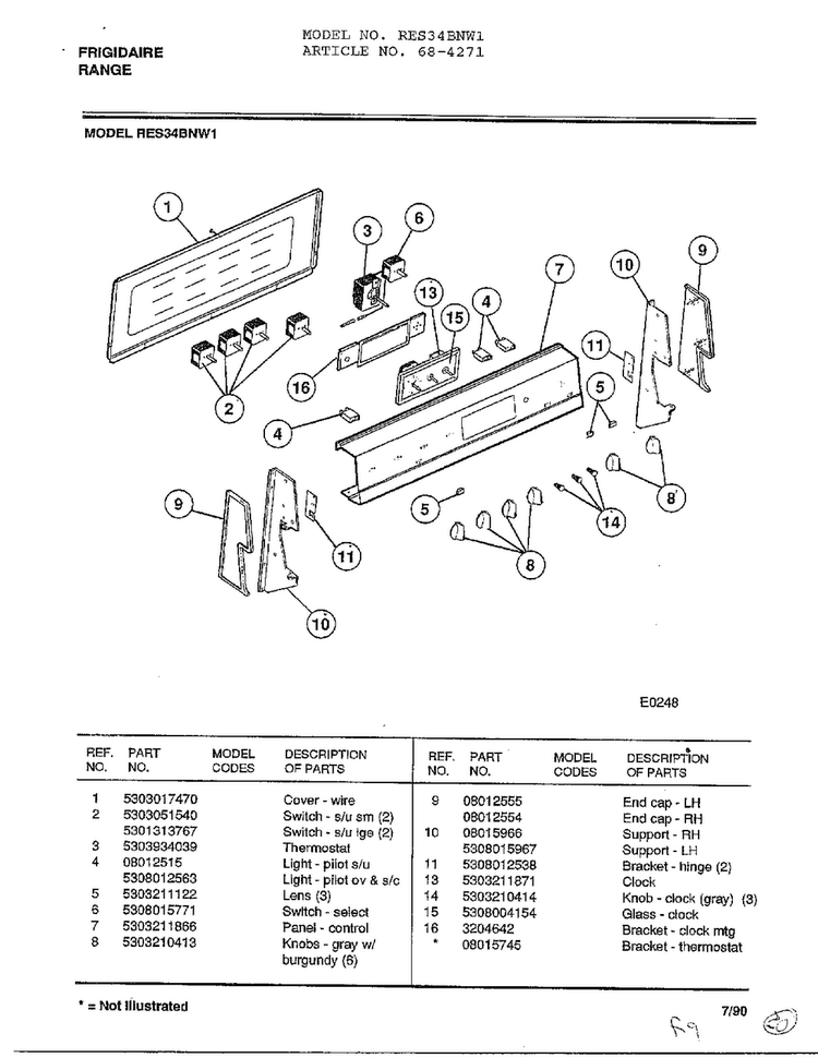 Frigidaire Range Diagram and Parts List for 4271  Frigidaire Range