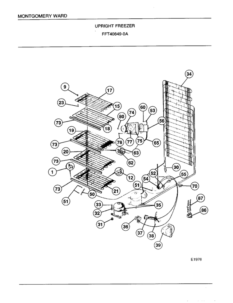 Upright Freezer Page 5 Diagram and Parts List for 40849A  Frigidaire Freezer