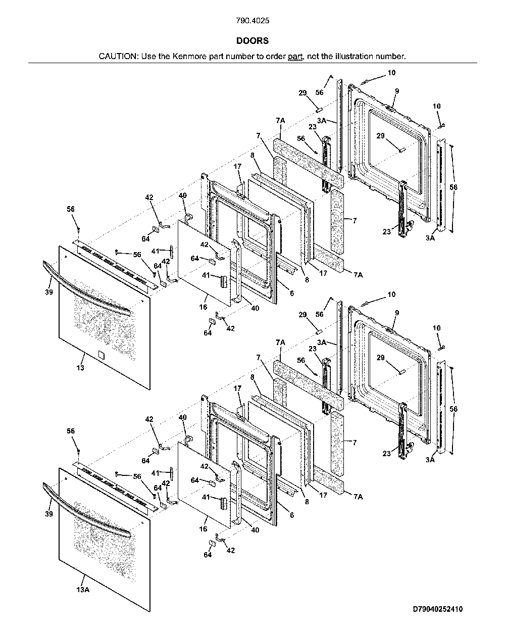 Doors Diagram and Parts List for 79040252414  Kenmore Wall Oven