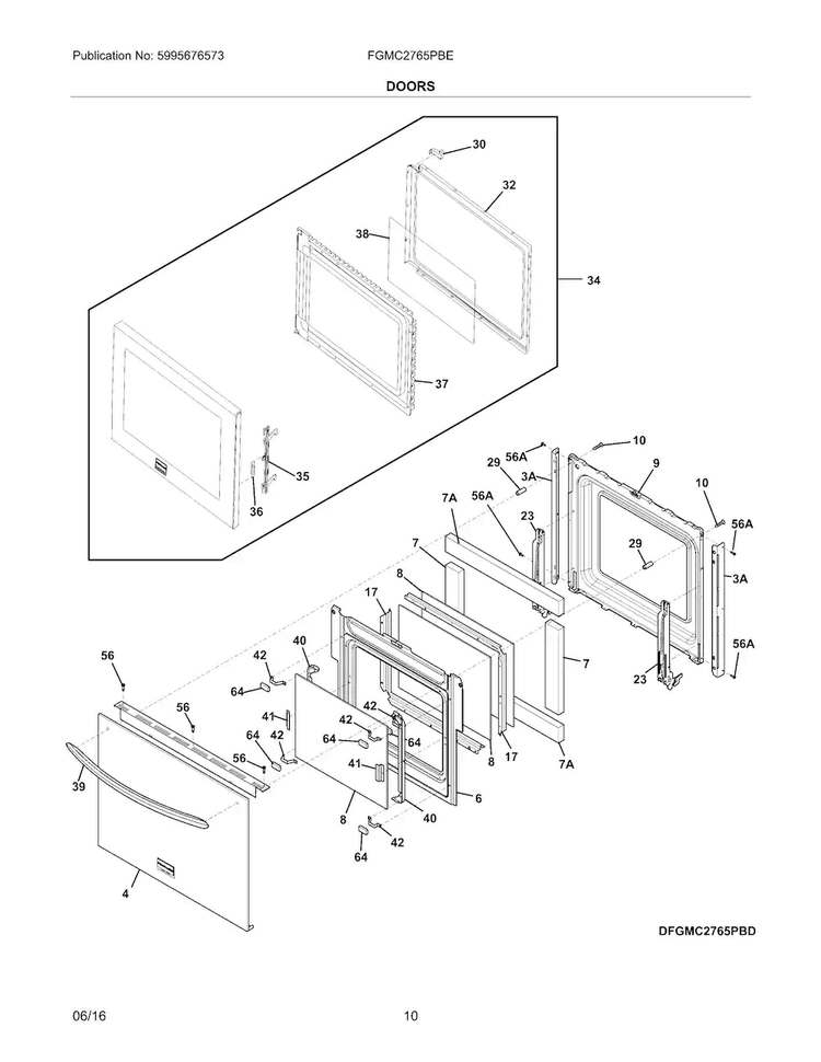 Doors Diagram and Parts List for FGMC2765PBE  Frigidaire Microwave Oven Combo