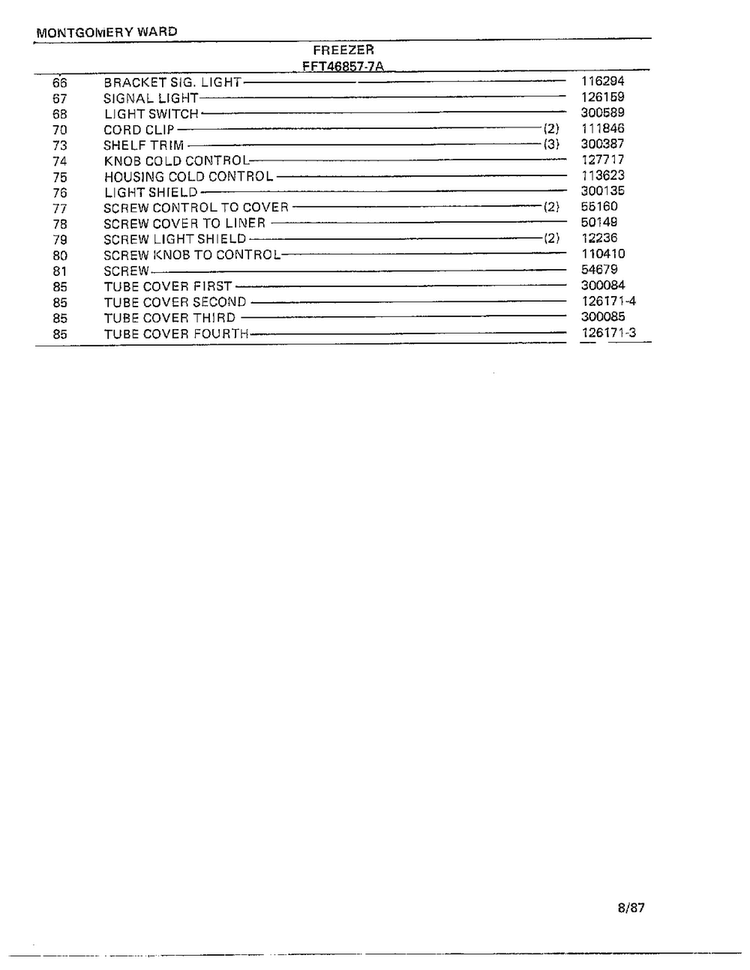 Freezer Page 7 Diagram and Parts List for 46857-7A  Frigidaire Freezer