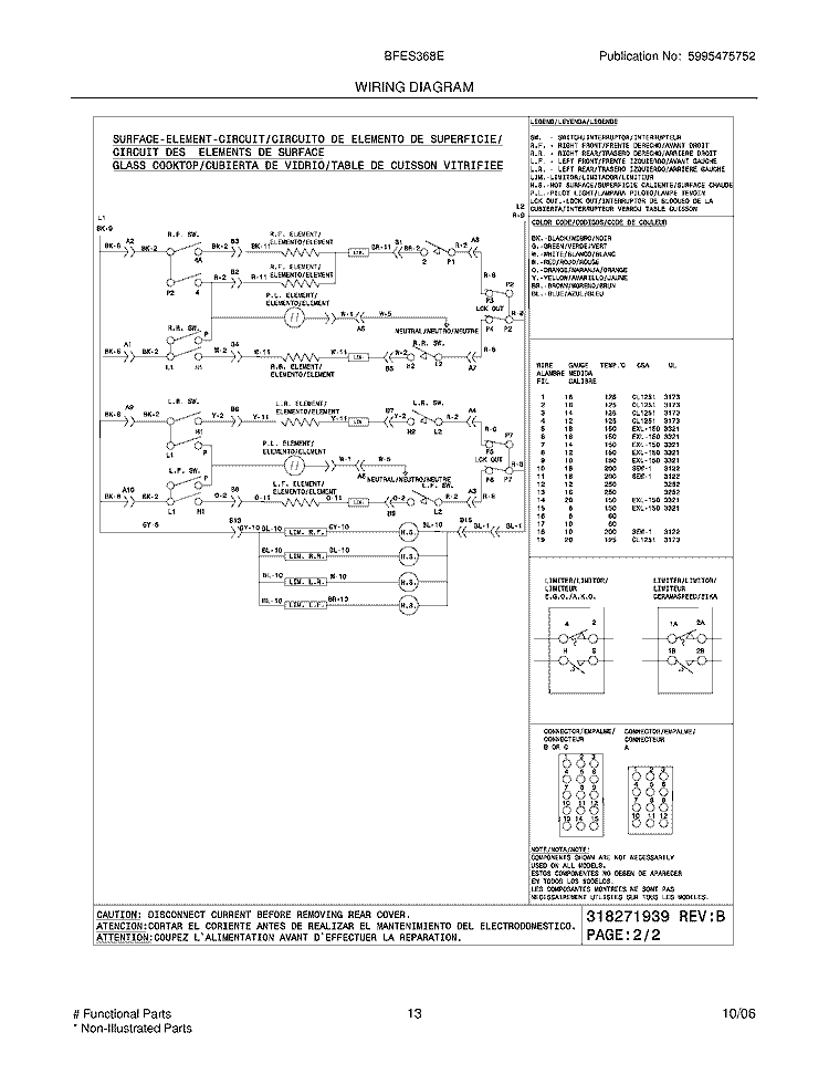 WIRING DIAGRAM Diagram and Parts List for BFES368EC4  Frigidaire Range