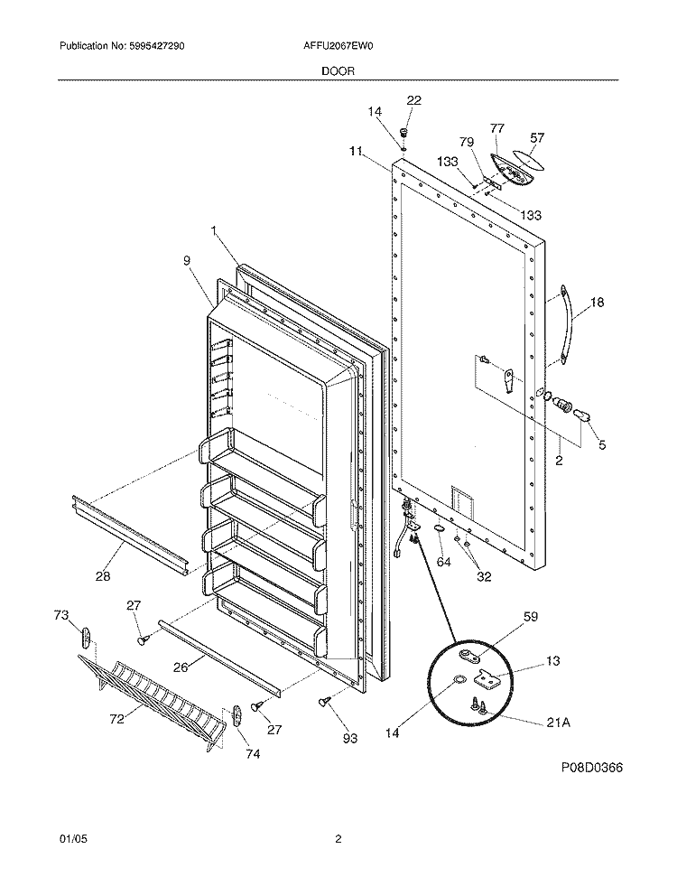 DOOR Diagram and Parts List for AFFU2067EW0  Frigidaire Freezer