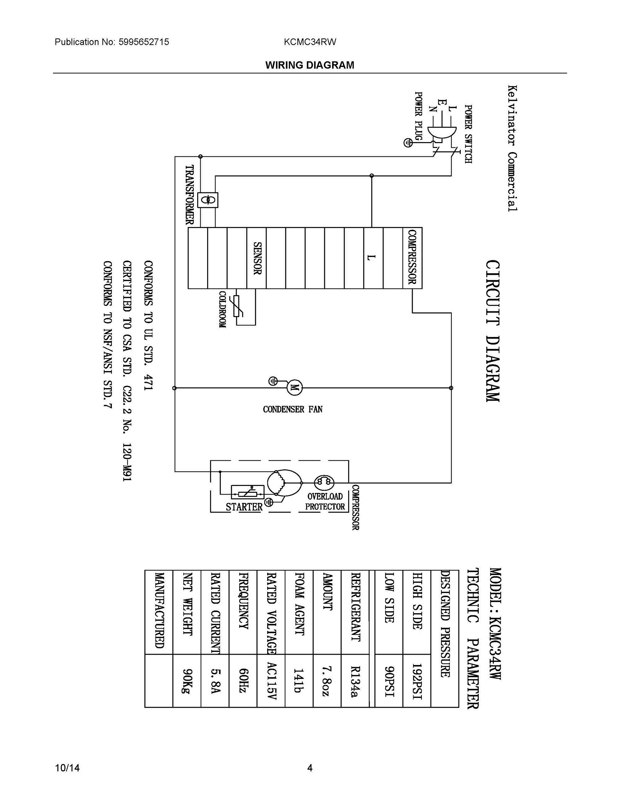 03 - WIRING DIAGRAM Diagram and Parts List for KCMC34RW  Frigidaire Refrigerator