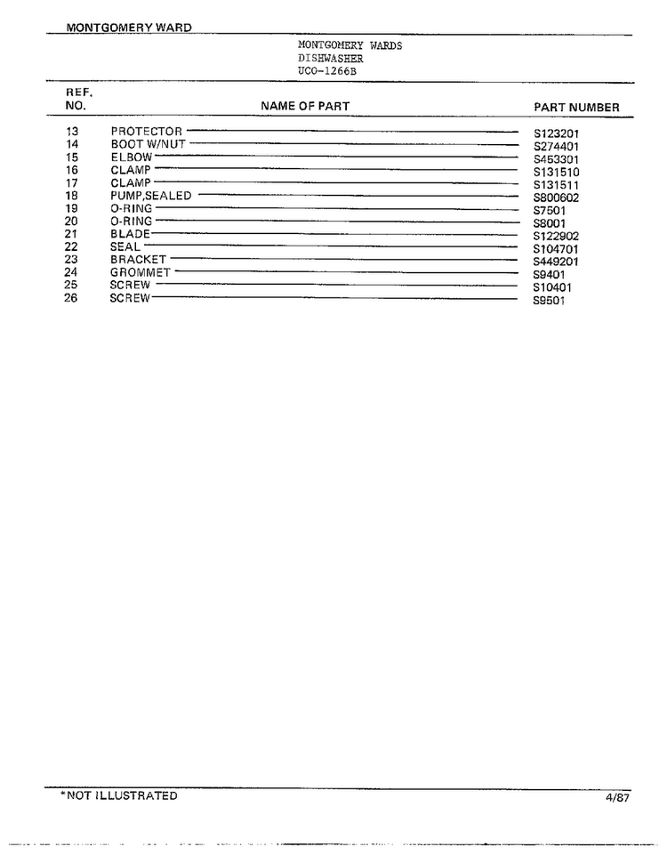 Dishwasher Page 11 Diagram and Parts List for 1266B  Frigidaire Dishwasher
