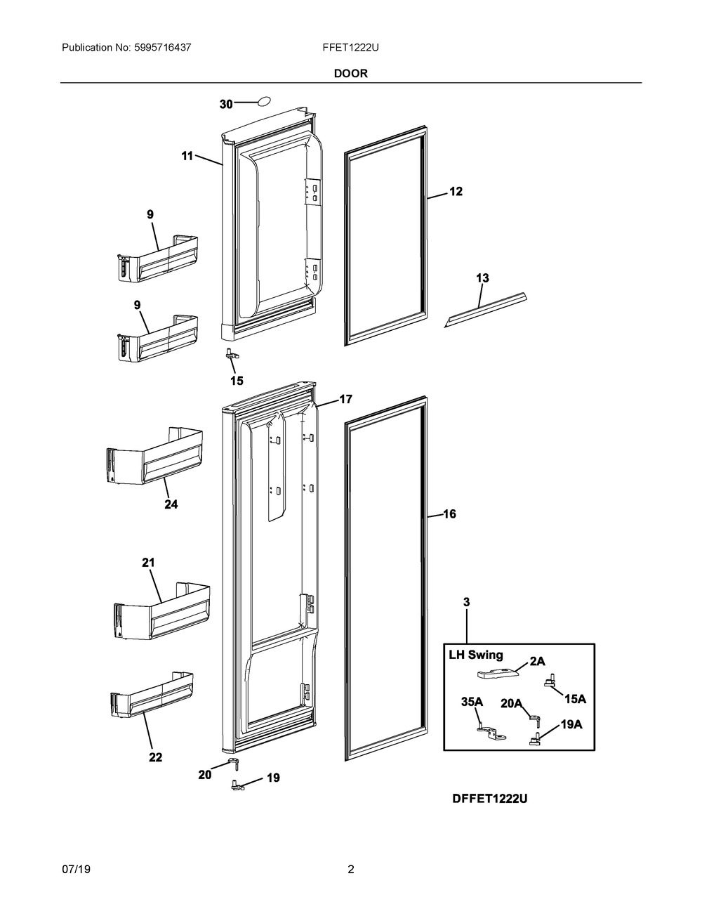 Door Diagram and Parts List for FFET1222UV  Frigidaire Refrigerator