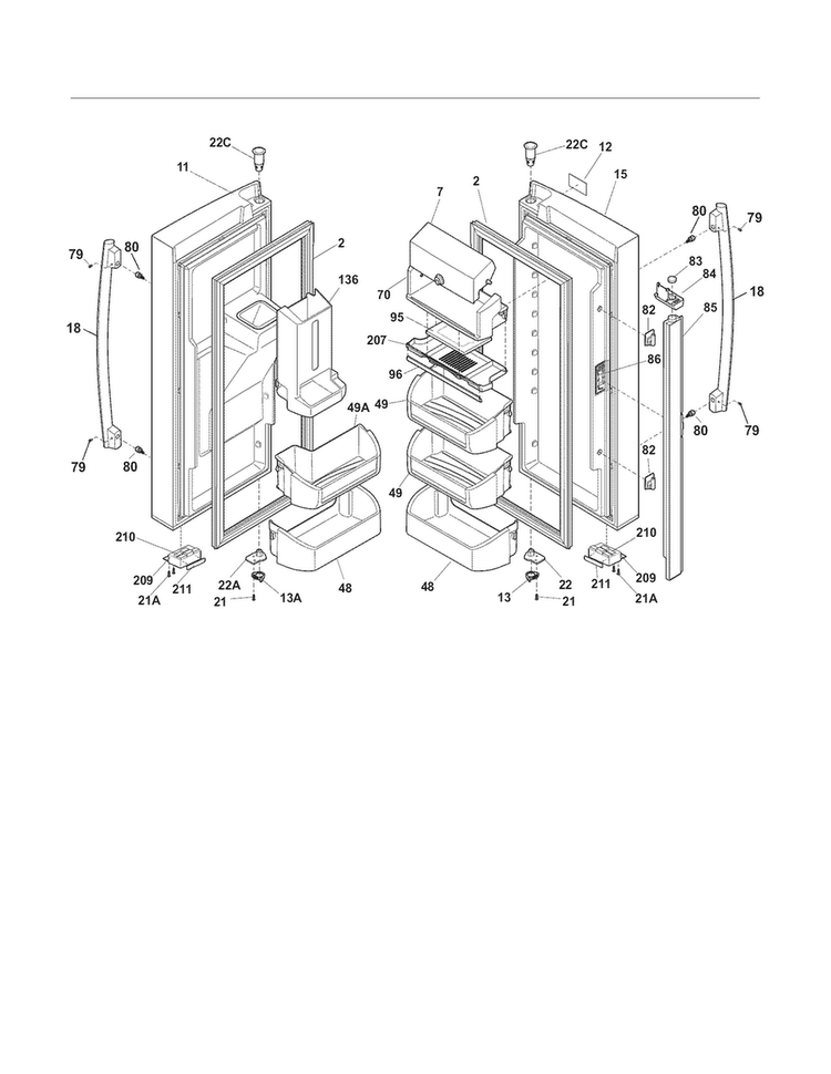 Fresh Food Doors Diagram and Parts List for FPHB2899LFA  Frigidaire Refrigerator