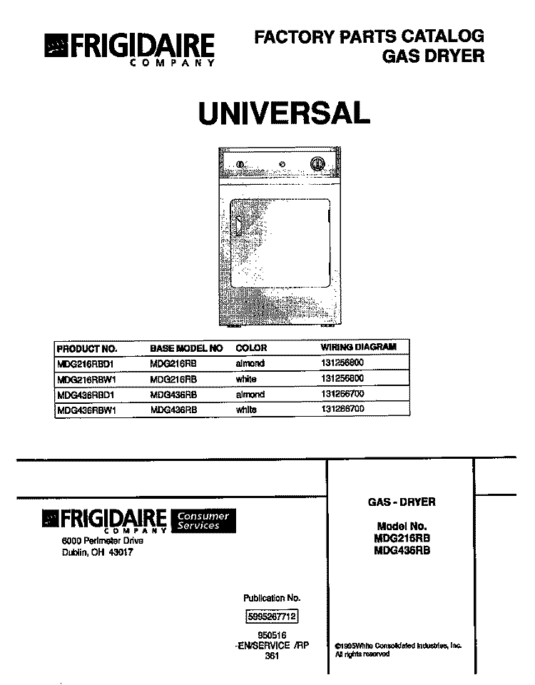 COVER Diagram and Parts List for MDG436RBD1  Kelvinator Dryer