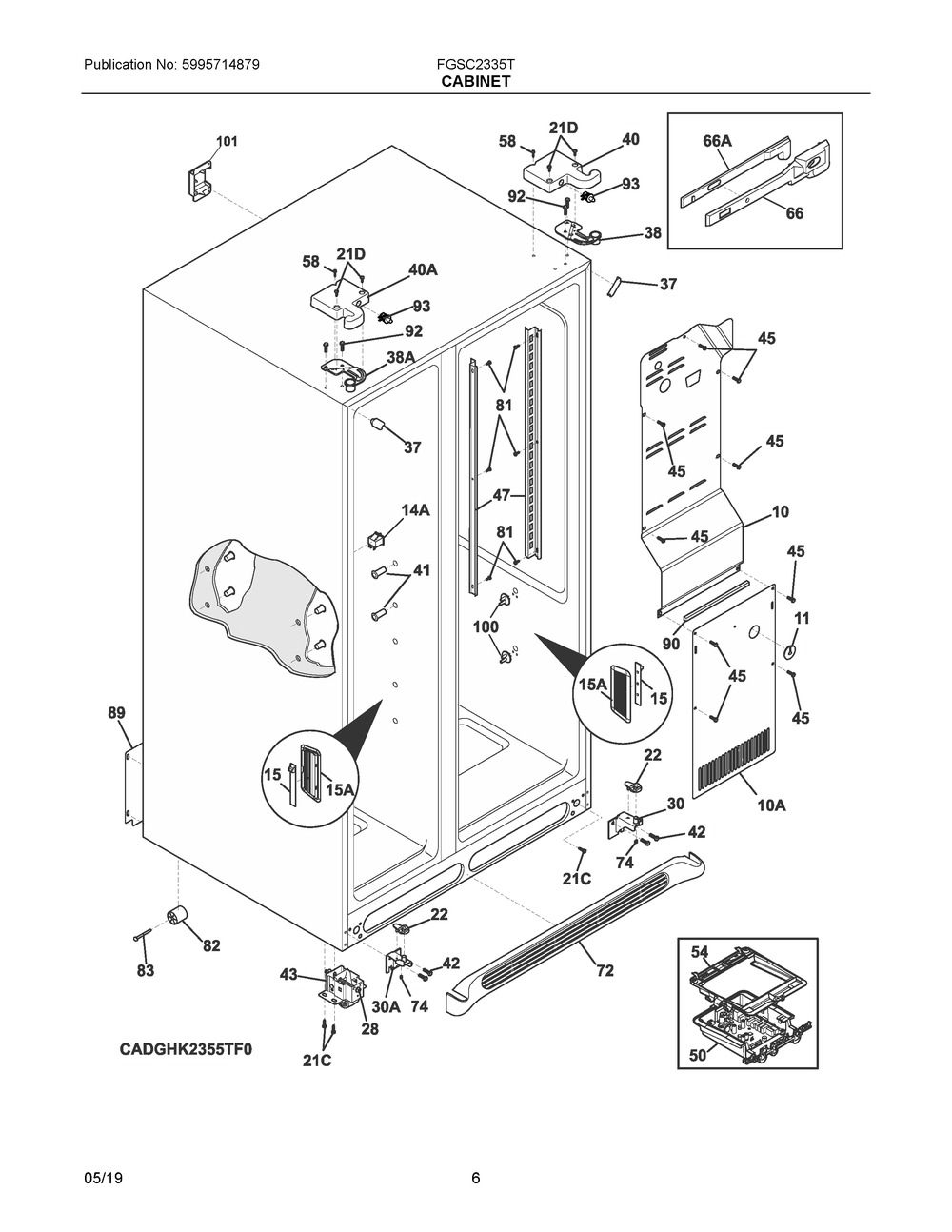 Cabinet Diagram and Parts List for FGSC2335TD8  Frigidaire Refrigerator