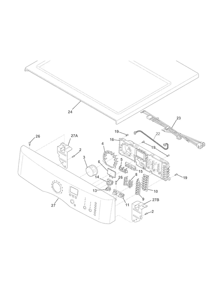 Controls/top Panel Diagram and Parts List for EIMED60JIW3  Electrolux Dryer
