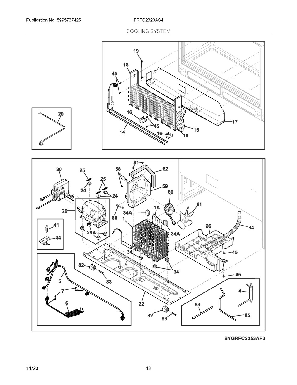 Cooling System Diagram and Parts List for FRFC2323AS4  Frigidaire Refrigerator