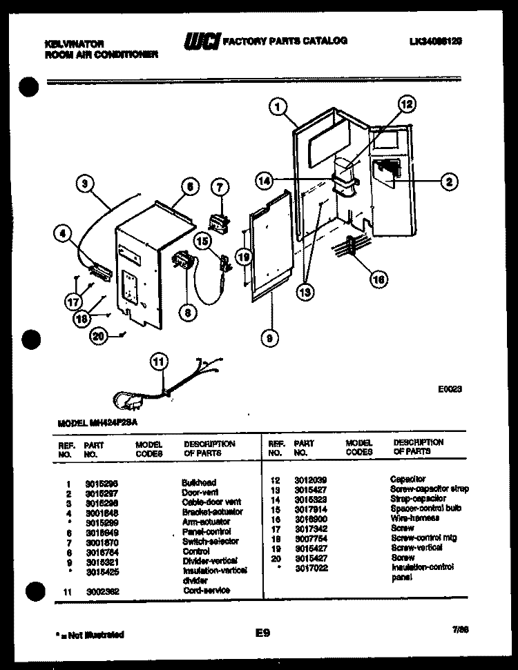 ELECTRICAL PARTS Diagram and Parts List for MH424F2SA  Kelvinator Air Conditioner