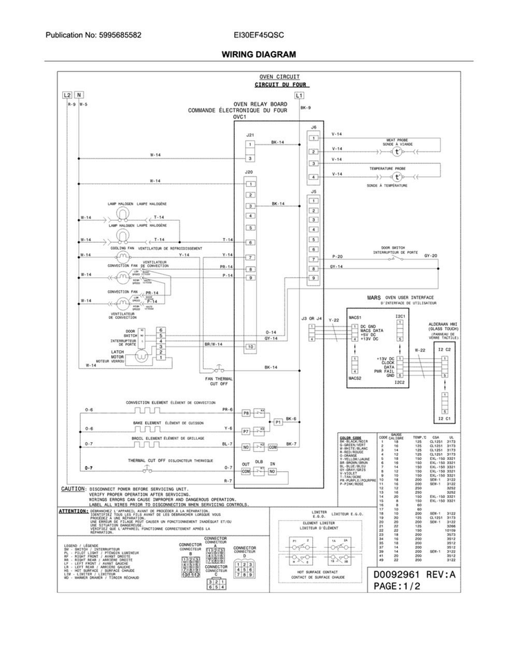 Wiring Diagram Diagram and Parts List for EI30EF45QSC  Electrolux Range