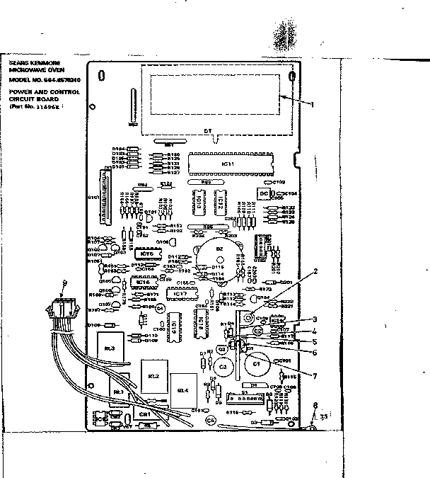 Power And Control Circuit Board Part No. 11696r Diagram and Parts List for 5648578310  Kenmore Microwave