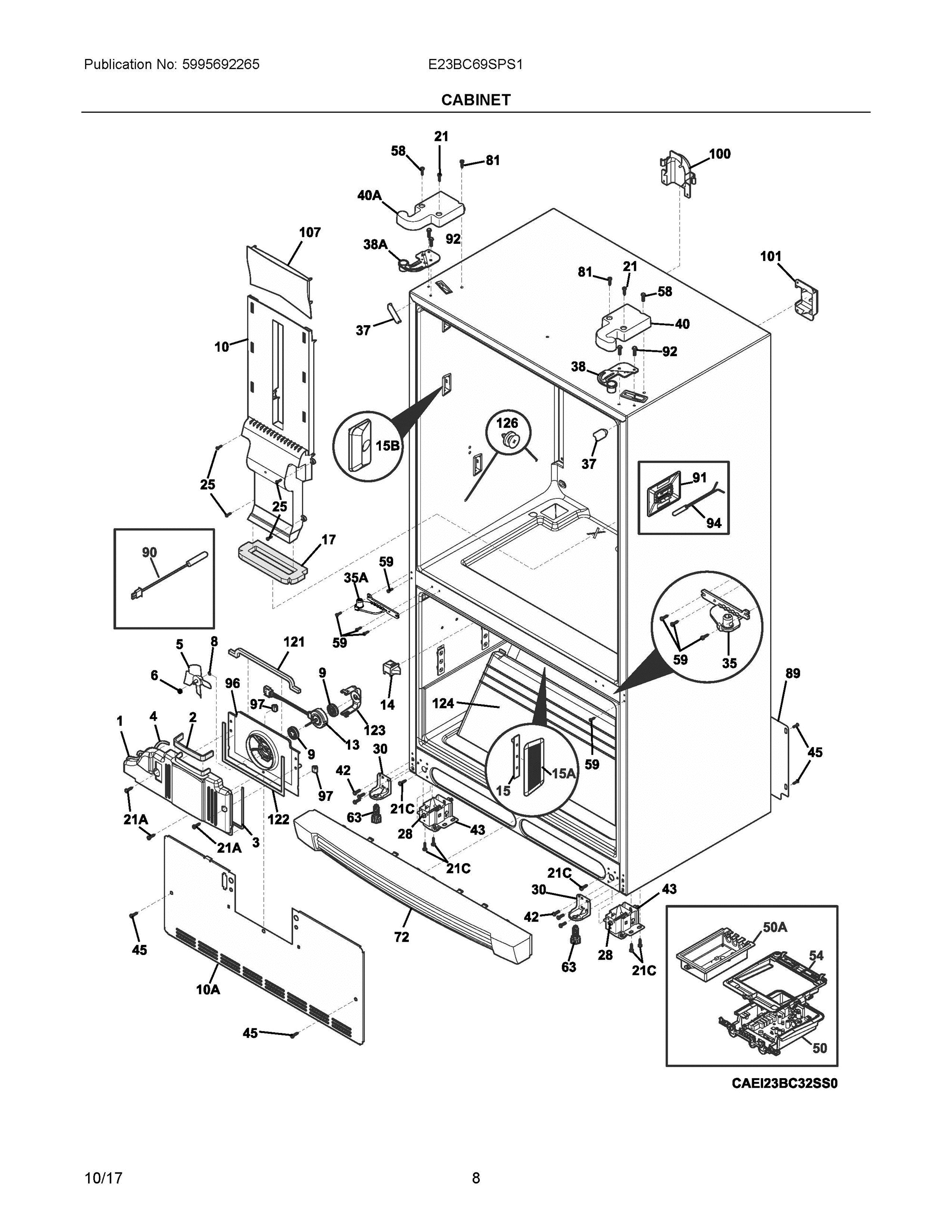 04 - CABINET Diagram and Parts List for E23BC69SPS1  Frigidaire Refrigerator