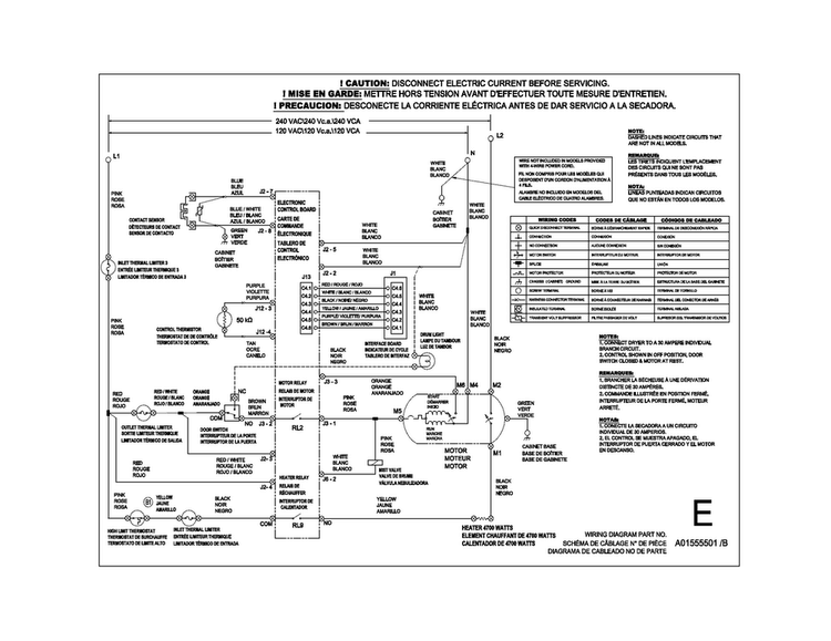 Wiring Diagram Diagram and Parts List for CFSE5115PW1  Frigidaire Dryer