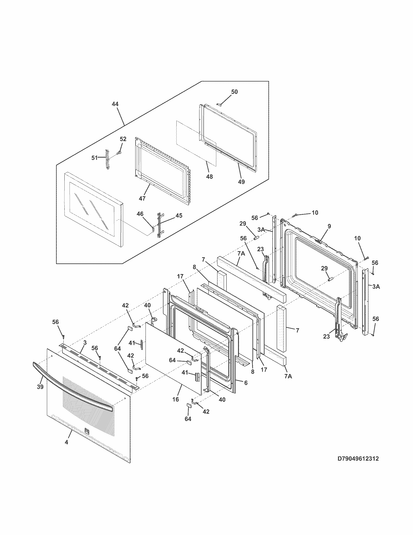 Doors Diagram and Parts List for 79049612312  Kenmore Microwave