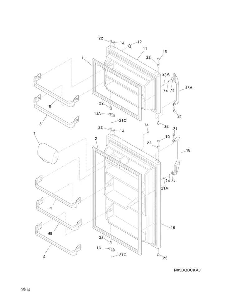 Doors Diagram and Parts List for 2536888201D  Kenmore Refrigerator