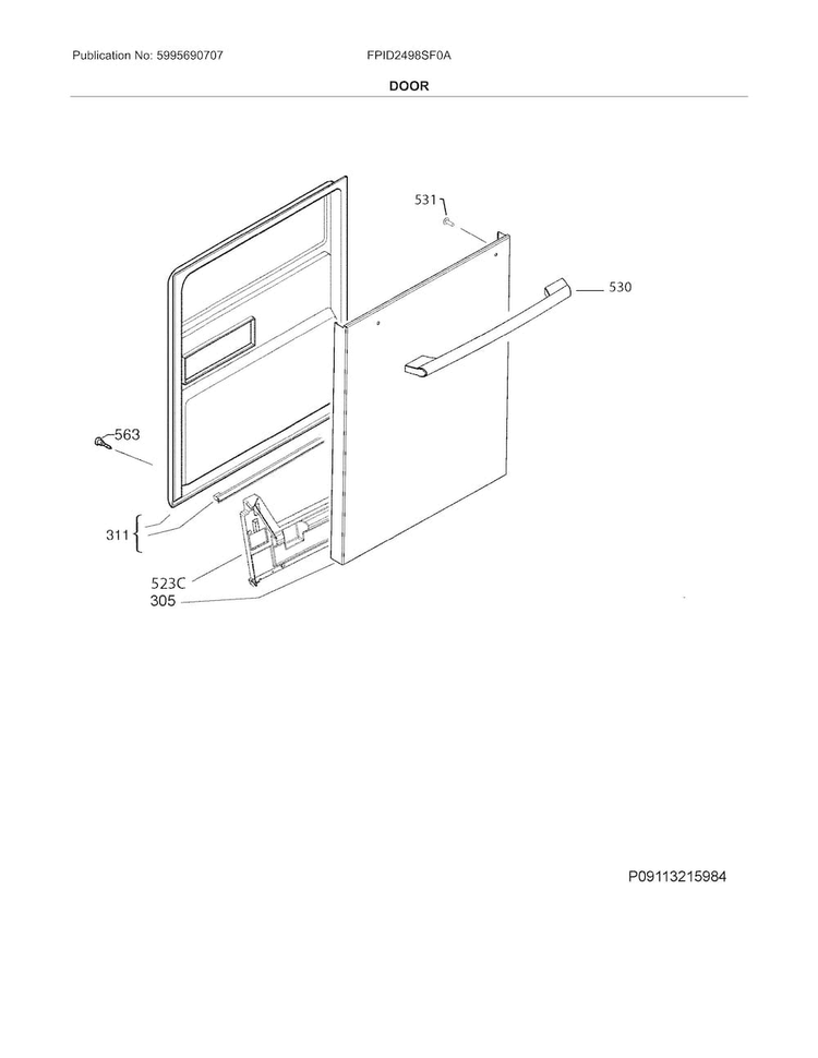 Door Diagram and Parts List for FPID2498SF0A  Frigidaire Dishwasher