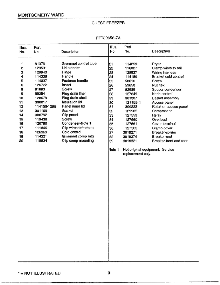 Chest Freezer Page 2 Diagram and Parts List for 80658-7A  Frigidaire Freezer
