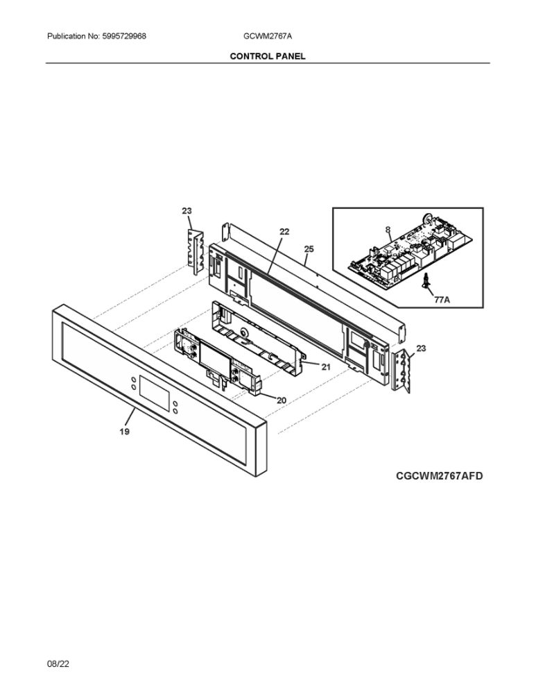 Control Panel Diagram and Parts List for GCWM2767ADD  Frigidaire Range Hood
