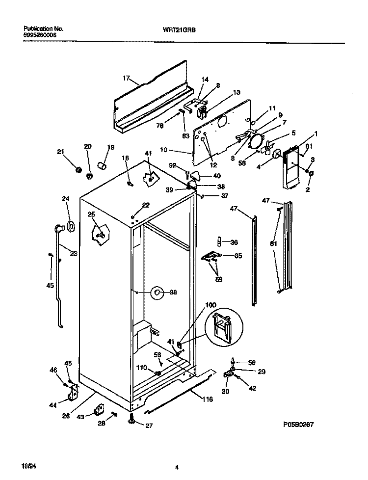 CABINET W / FAN ASSEMBLY Diagram and Parts List for WRT21GRBD1  Frigidaire Refrigerator