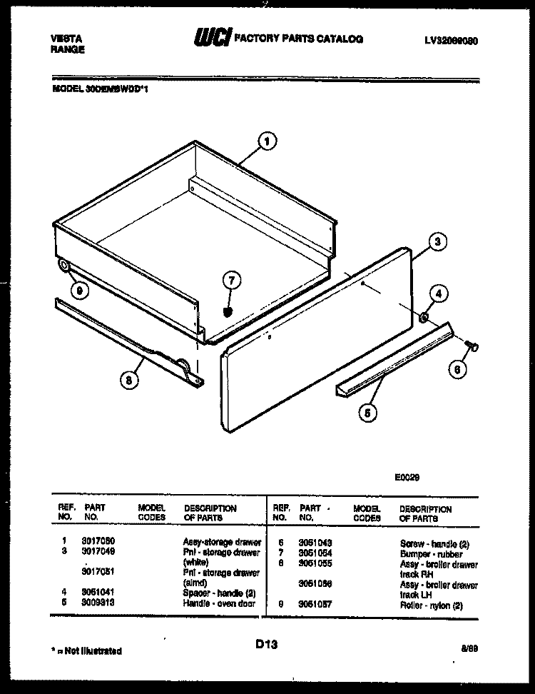 DRAWER PARTS Diagram and Parts List for 30DEMBWDD1  Tappan Range