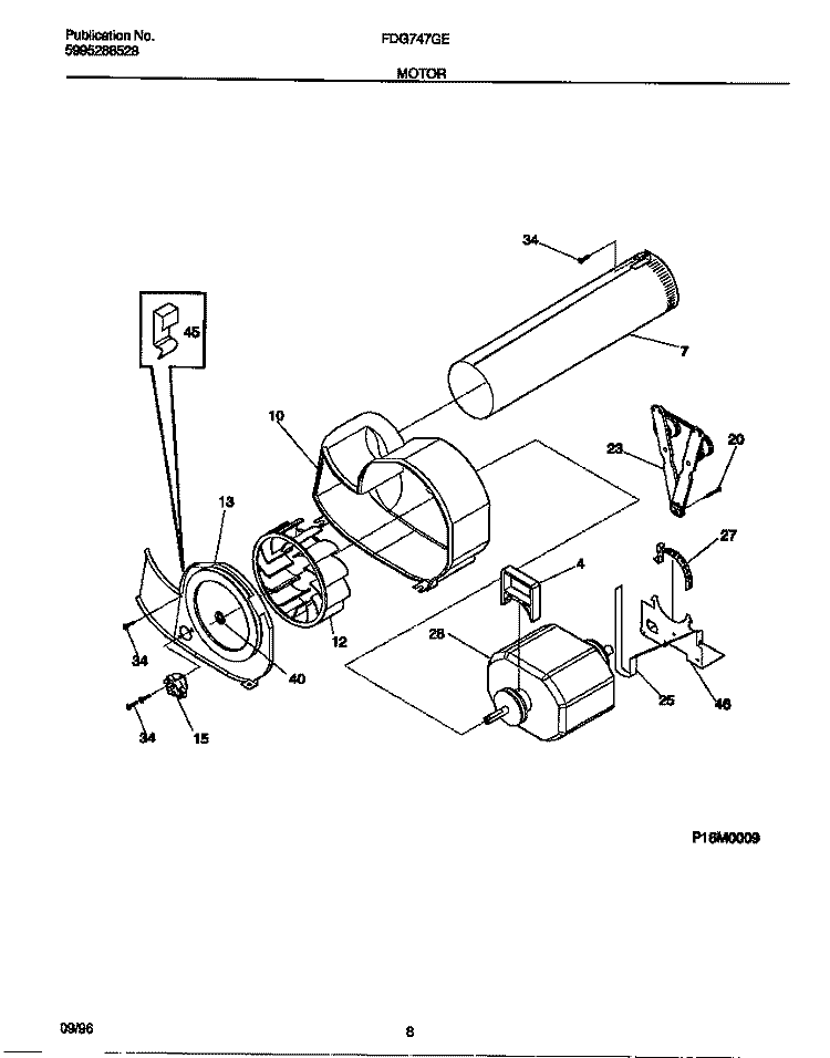 MOTOR Diagram and Parts List for FDG747GES0  Frigidaire Dryer