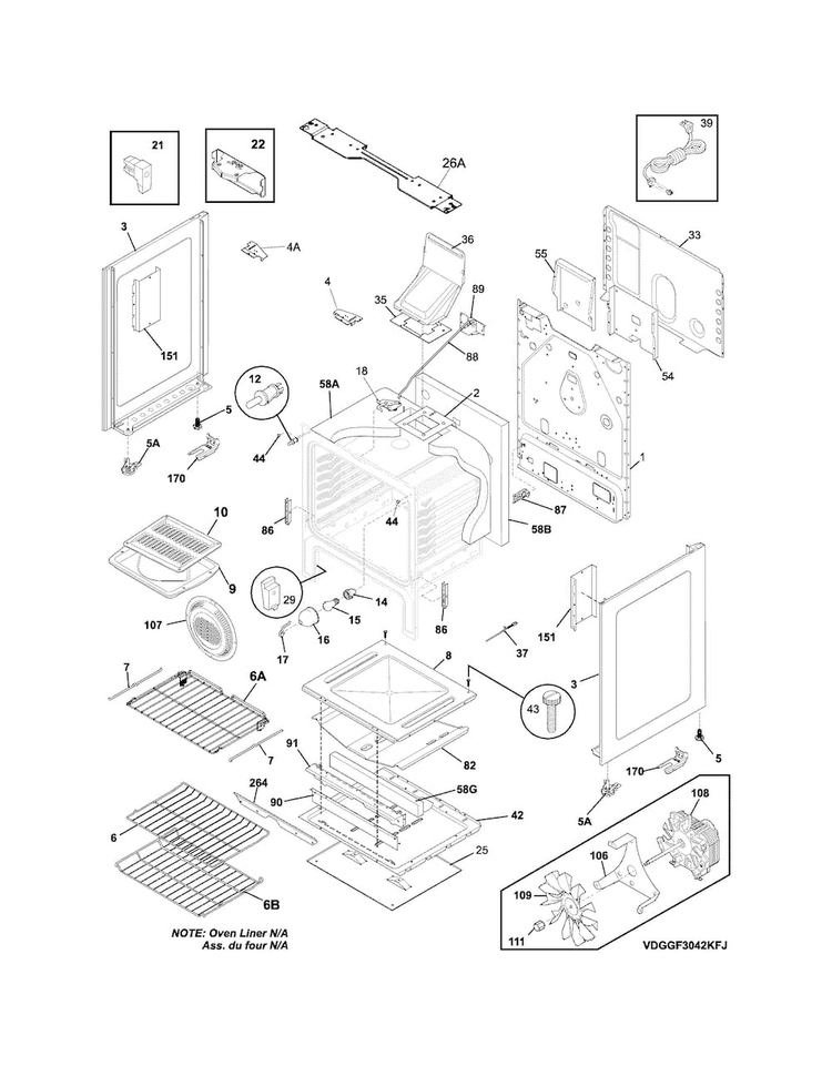 Body Diagram and Parts List for DGGF3042KFR  Frigidaire Range