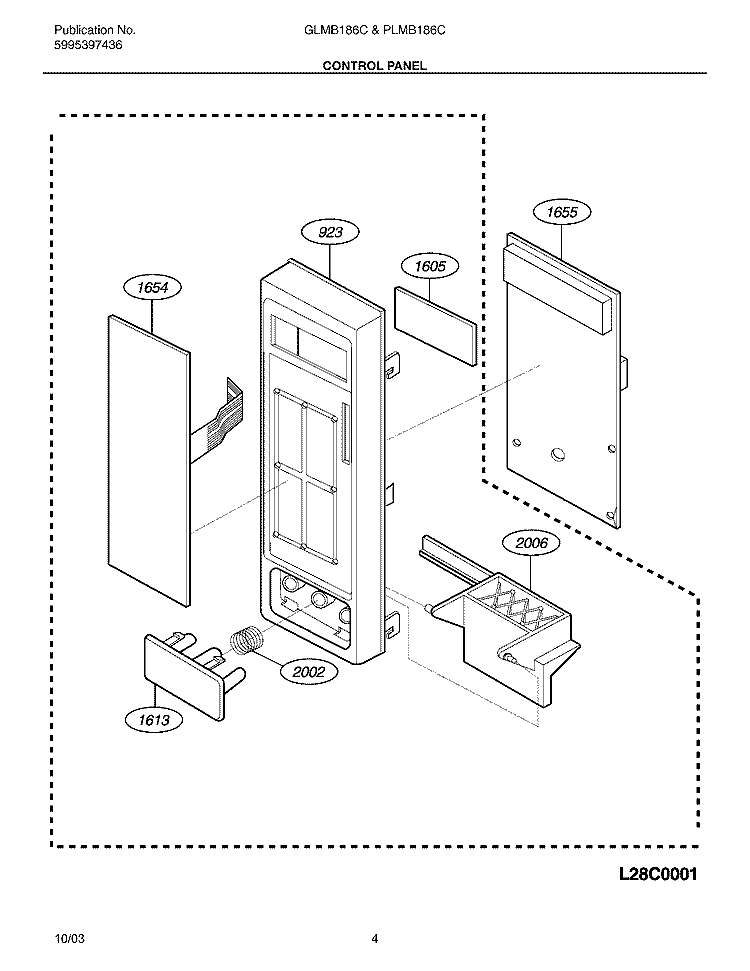 CONTROL PANEL Diagram and Parts List for GLMB186CB1  Frigidaire Microwave