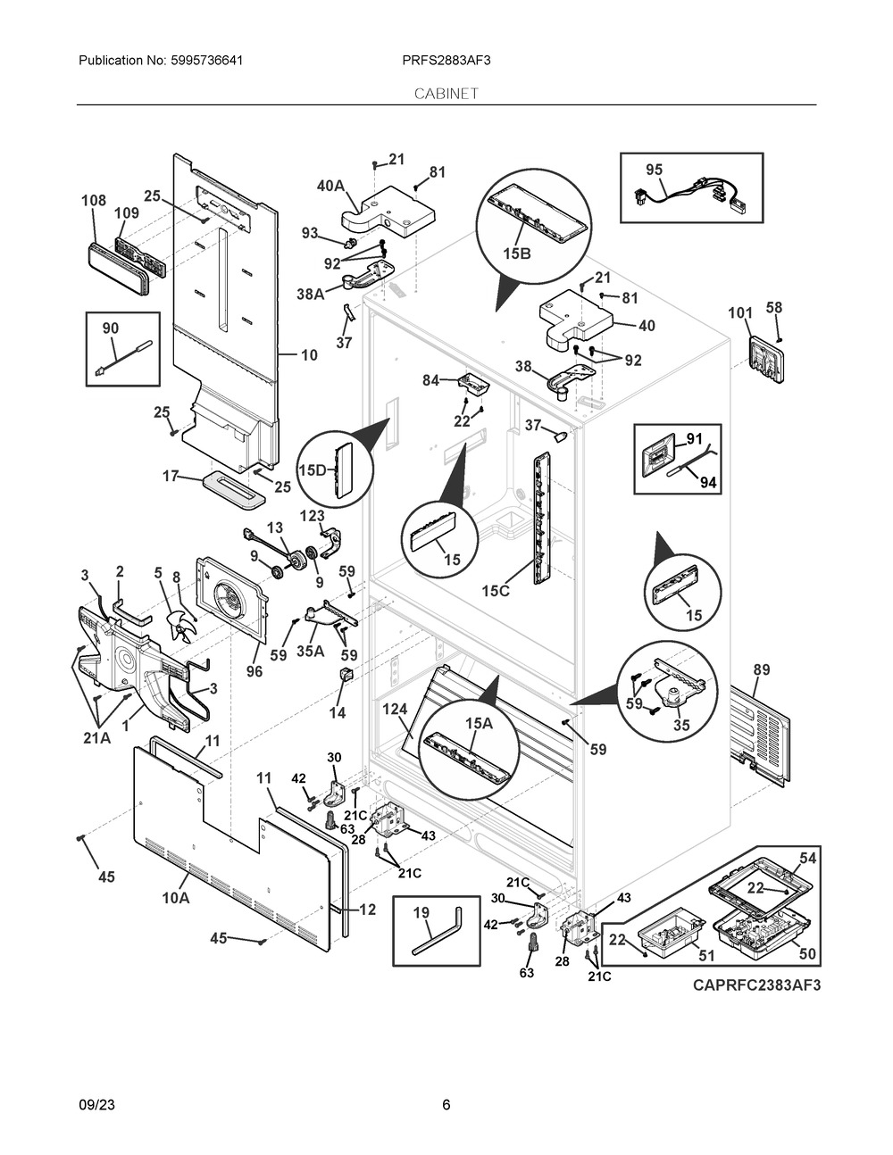 Cabinet Diagram and Parts List for PRFS2883AF3  Frigidaire Refrigerator