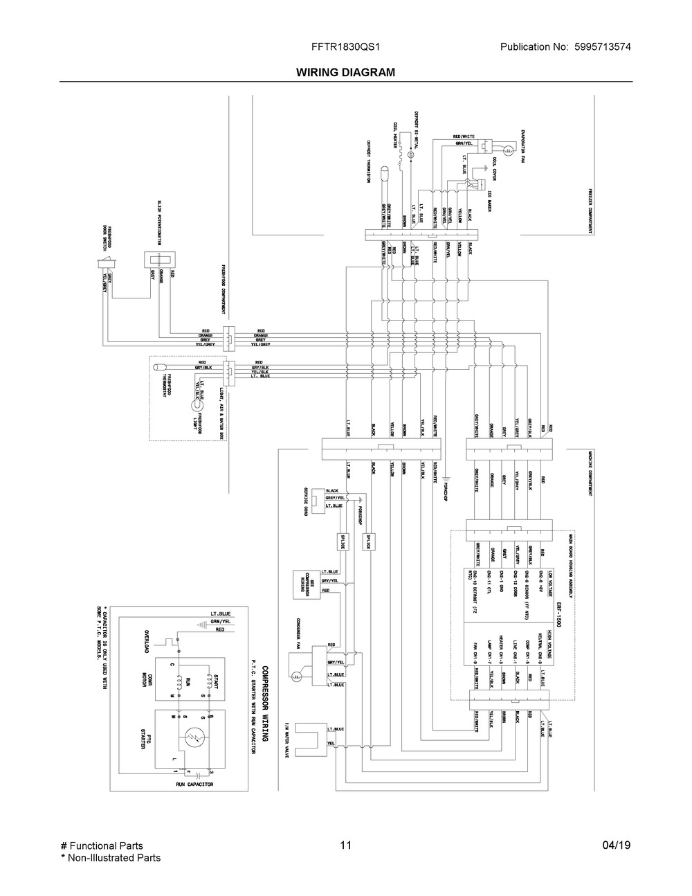 Wiring Diagram Diagram and Parts List for FFTR1830QS1  Frigidaire Refrigerator