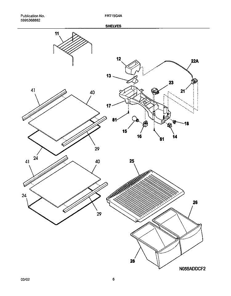 SHELVES Diagram and Parts List for FRT15G4AW0  Frigidaire Refrigerator