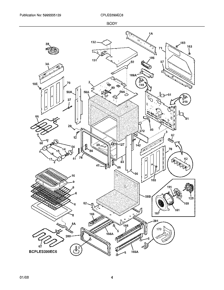 BODY Diagram and Parts List for CPLES399EC8  Frigidaire Wall Oven