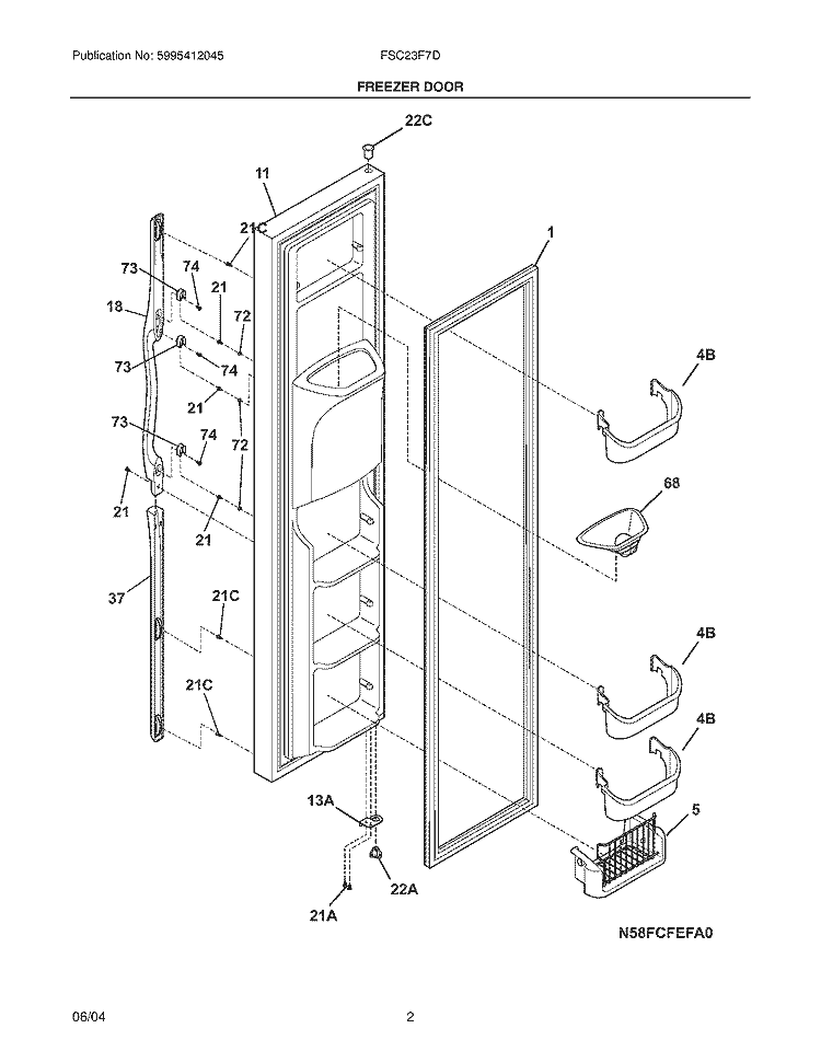 FREEZER DOOR Diagram and Parts List for FSC23F7DW0  Frigidaire Refrigerator