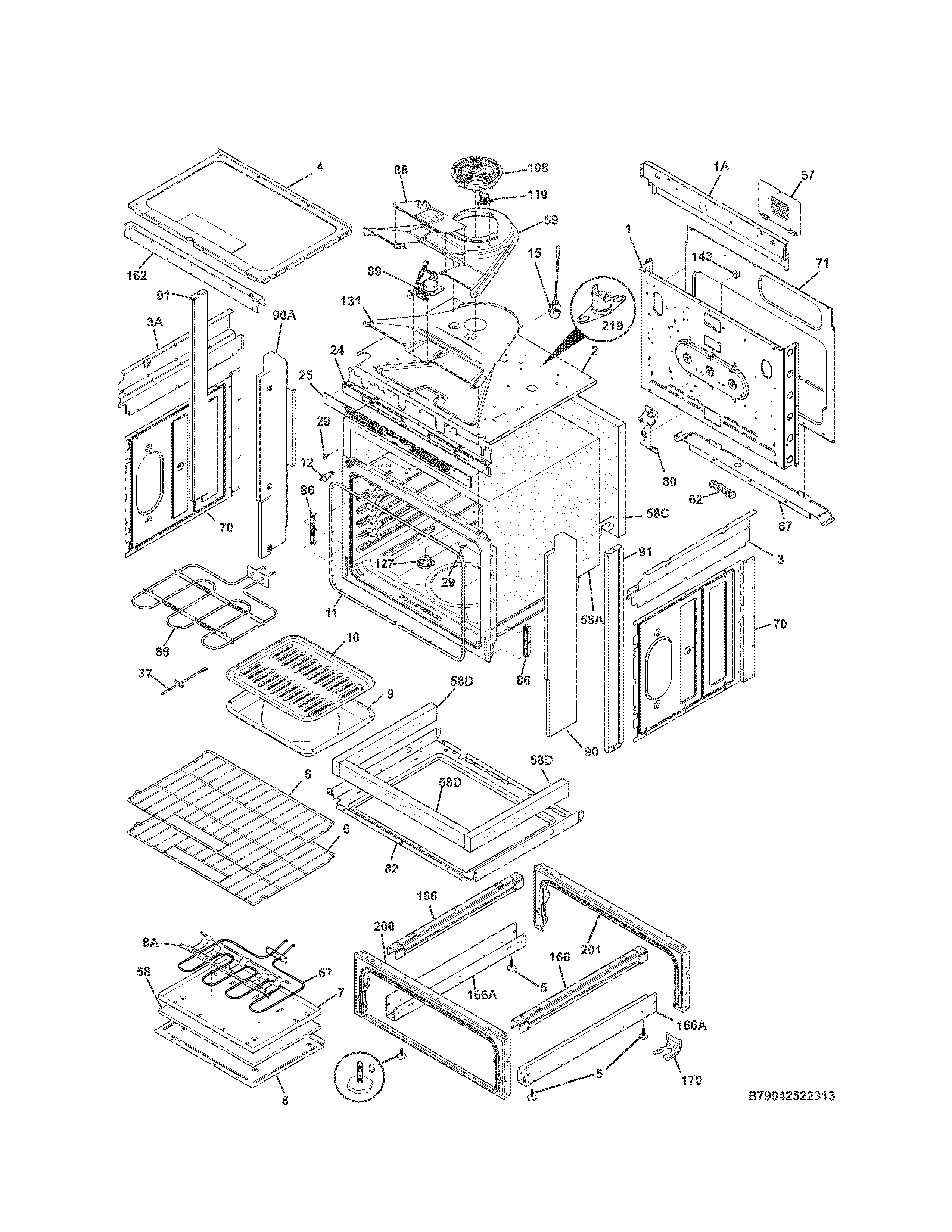 Body Diagram and Parts List for 79042522313  Kenmore Range