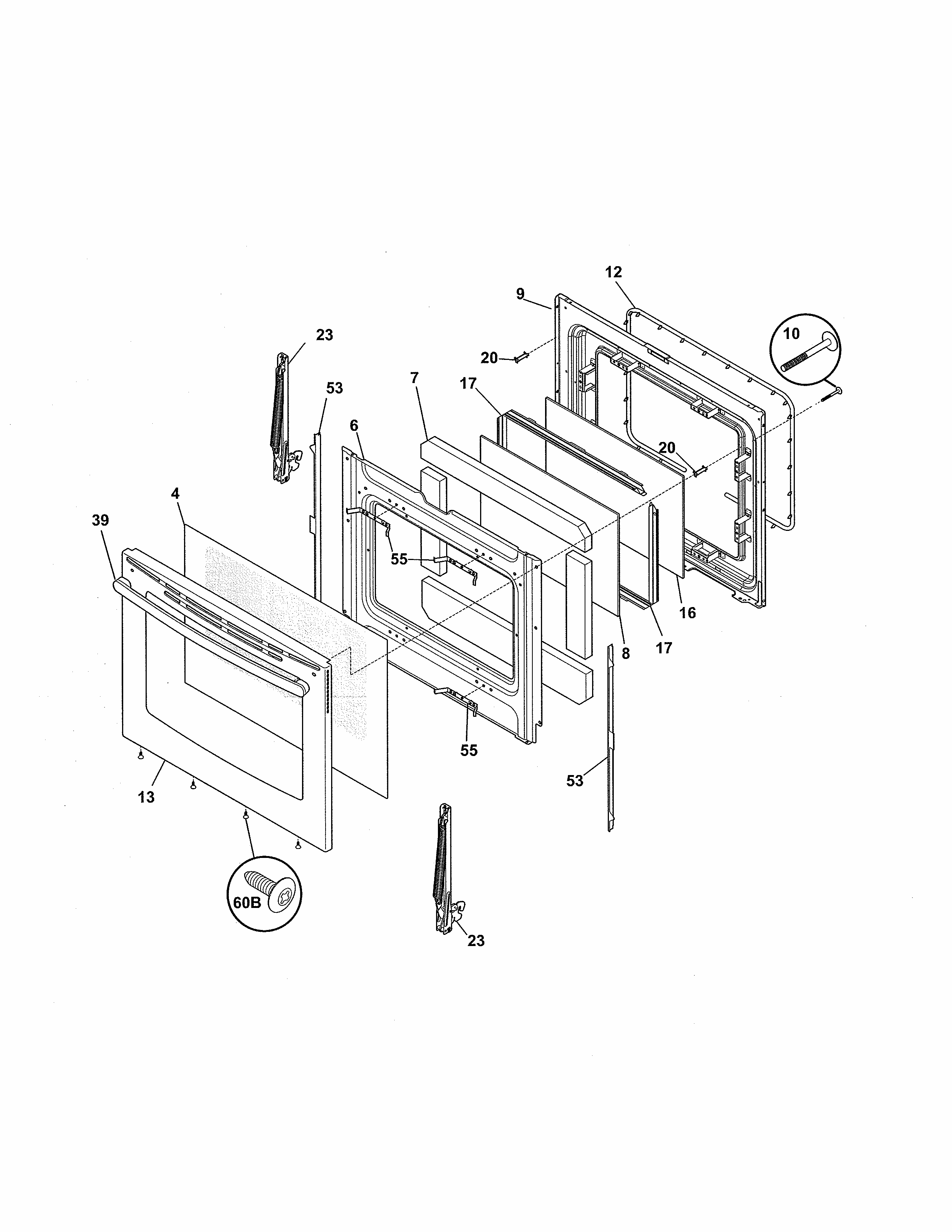 Door Diagram and Parts List for 79077463805  Kenmore Range