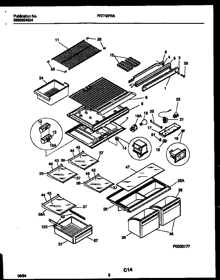 SHELVES AND SUPPORTS Diagram and Parts List for FRT19PRAD1  Frigidaire Refrigerator
