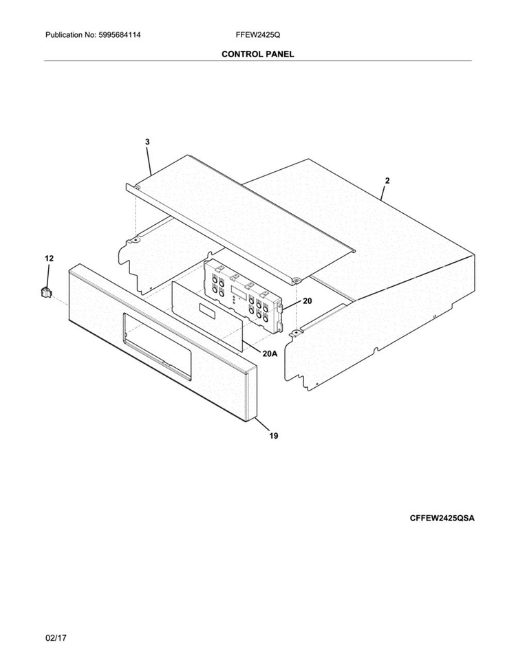 Control Panel Diagram and Parts List for FFEW2425QWB  Frigidaire Wall Oven
