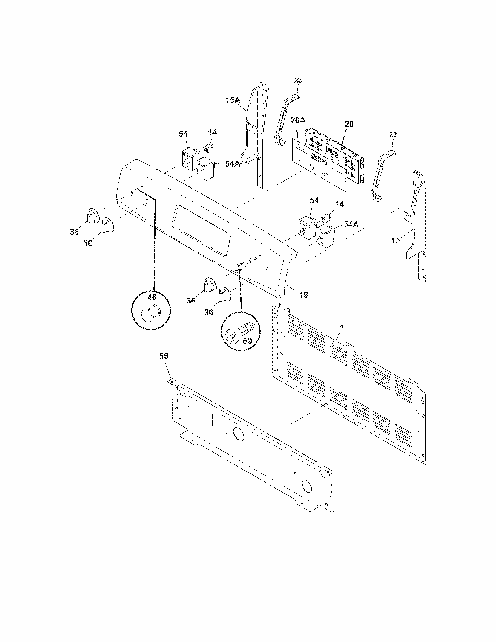 Backguard Diagram and Parts List for 79094053310  Kenmore Range