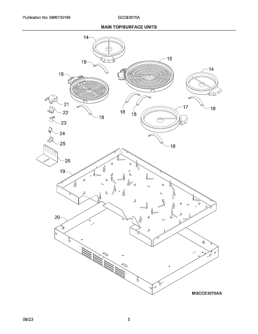 Maintop/Surface Units Diagram and Parts List for GCCE3070AS  Electrolux Cooktop