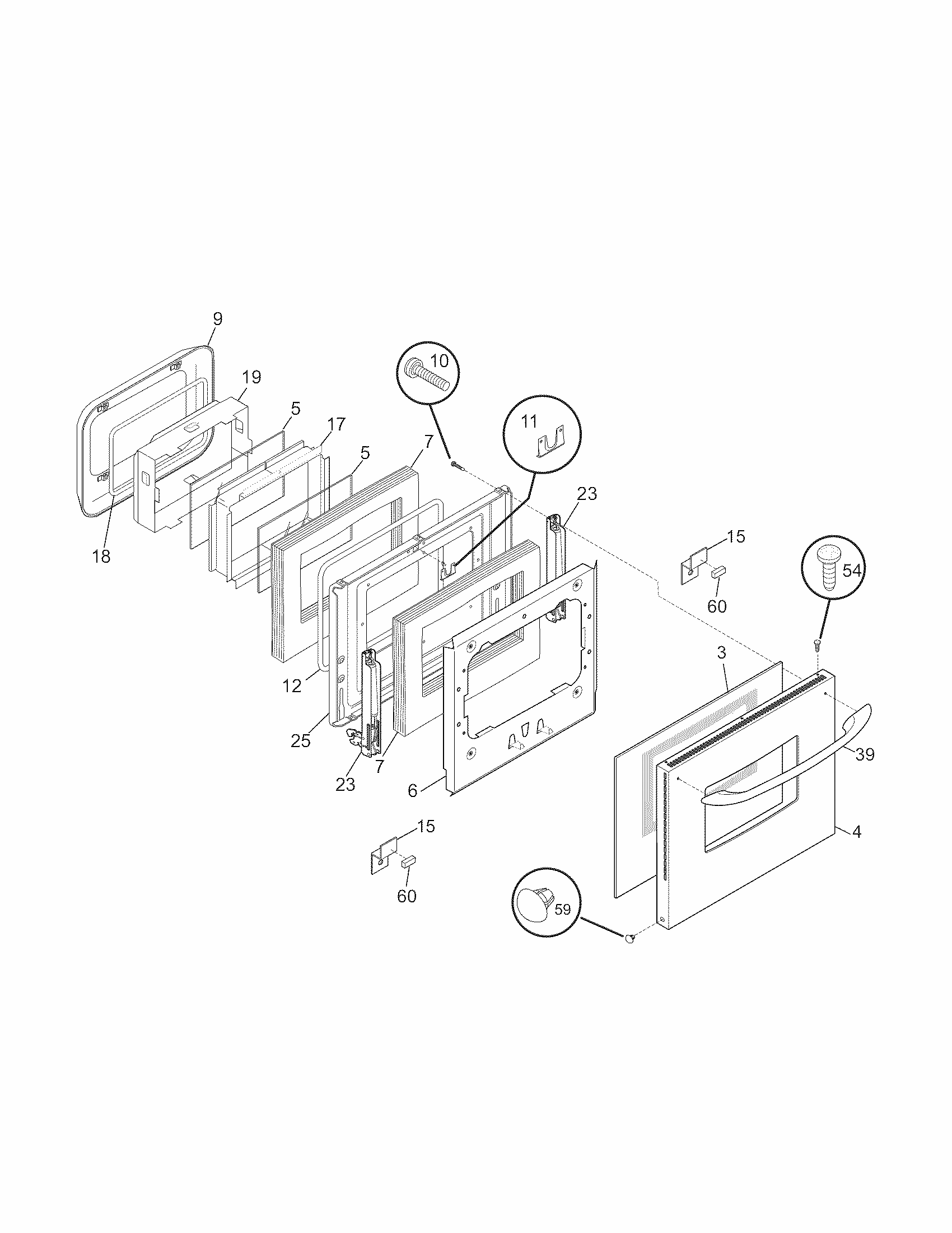 Door Diagram and Parts List for 79040453803  Kenmore Wall Oven