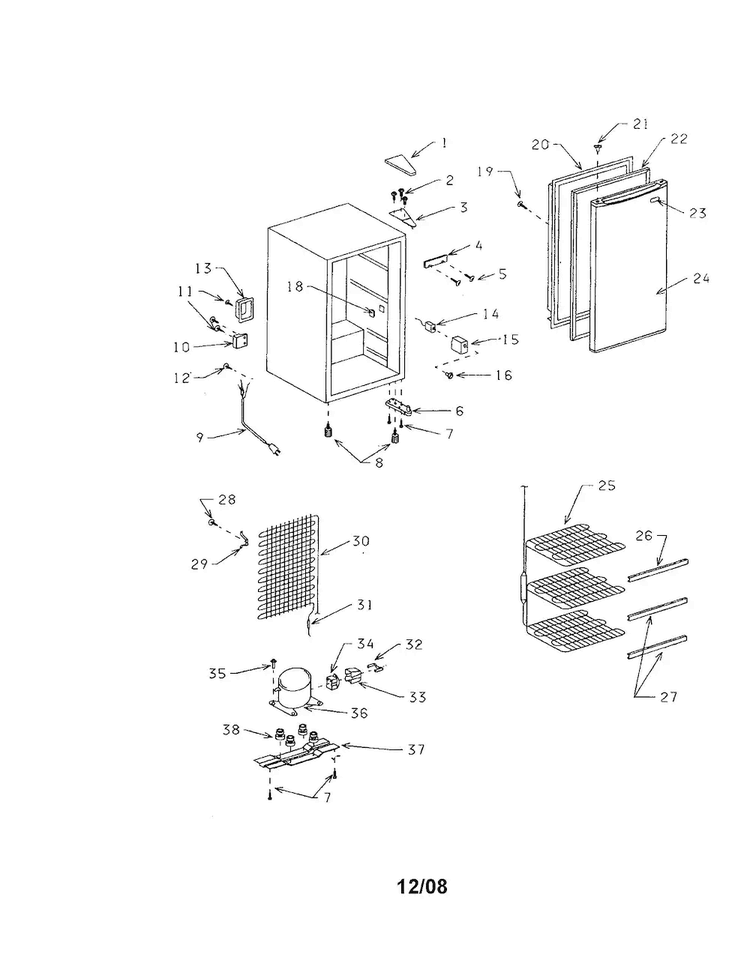 Compact Refrigerator Diagram and Parts List for 56421501100  Kenmore Refrigerator